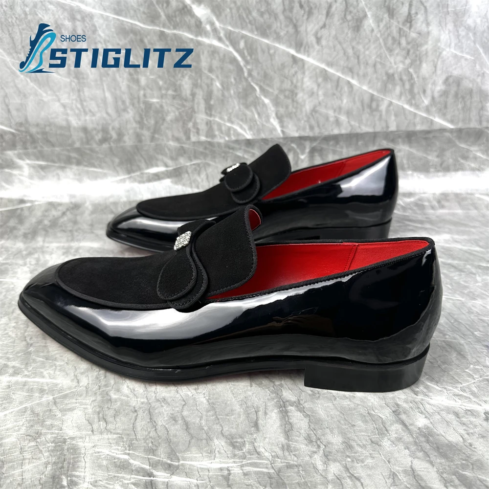 British Style Patent Leather Men\'s Shoes Bowknot Black Shallow Loafers High Quality Flat Square Toe Wedding Office Formal Shoes