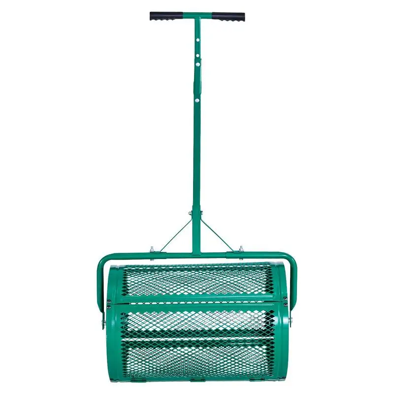 Esparcidor de Compost, Esparcidor de Turba de 24 Pulgadas de Ancho con Mango de Empuje/Arrastre, 4 Alturas Ajustables, Rodillo de Turba de Acero con Recubrimiento en Polvo, Esparcidor de Semillas Resistente para Plantar y Sembrar