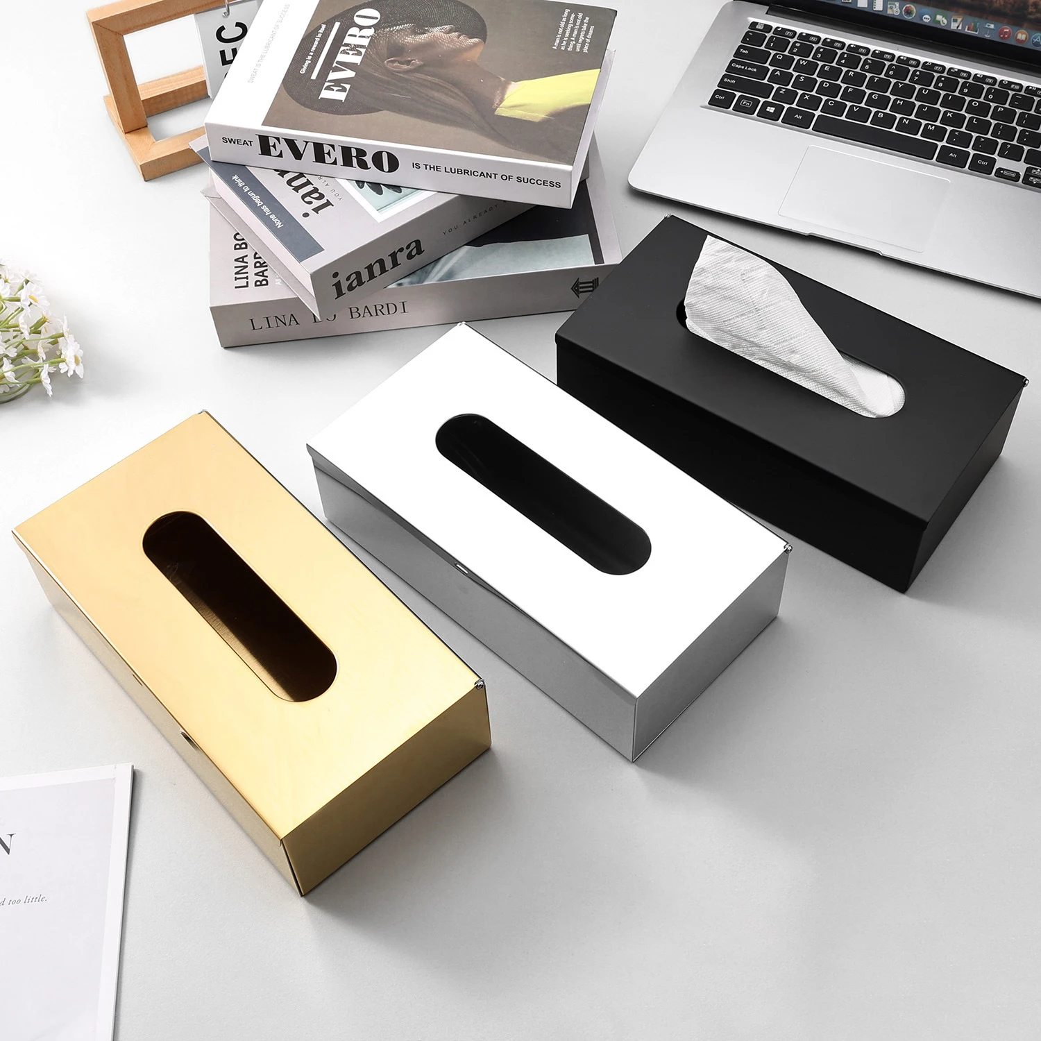 Non Perforated Stainless Steel Tissue Box Square Creative Paper Box Living Room Kitchen Bathroom Tissue Storage Box