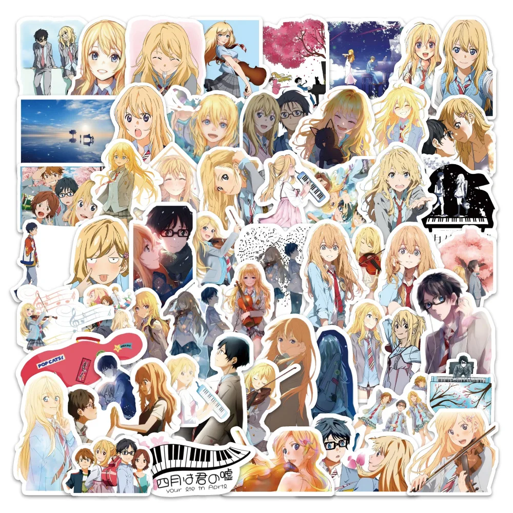 

10/50PCS Your Lie in Apri Actress Miyazono Kaori Japanese Anime Decoration Luggage Water Cup Laptop Waterproof Stickers Kids Toy