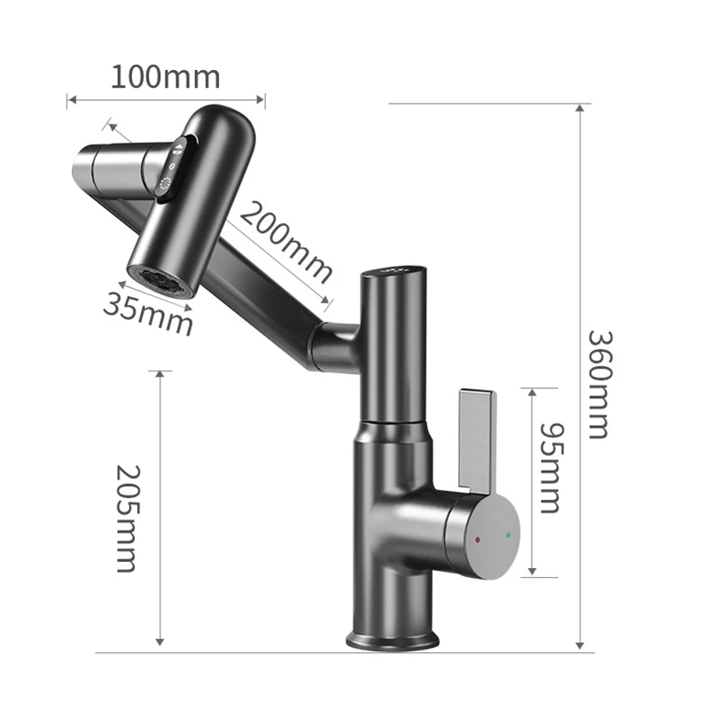 Imagem -06 - Torneiras de Cozinha de Cobre Refinado Espessamento Inteligência Pull de Exibição Digital Rotação 360 Três Modos de Saída de Água