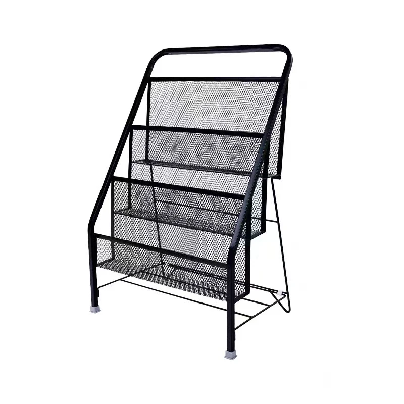

New Customized Wholesale Multi-layer Black Metal Display Rack Magazine Stand Book Shelf for Storage