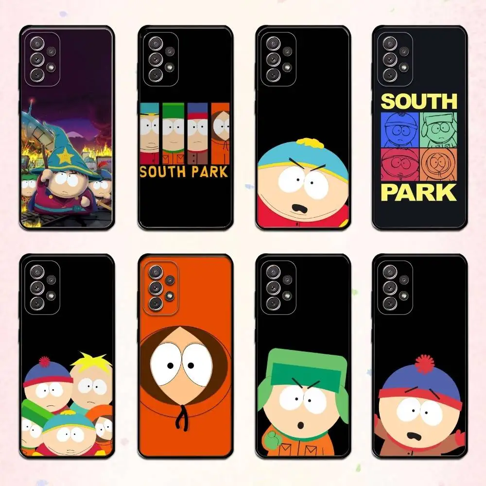 

Чехол для телефона Cute Cartoon S-South P-Park для Samsung S 25,24,23,22,30,21,10,9,Ultra,Plus,Lite,FE,4,5 G, мягкий черный чехол
