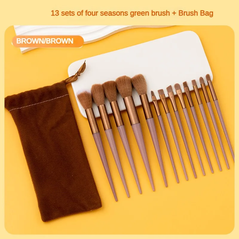 13purpleflower-brocha de maquillaje de hoja de acebo, traje de pelo suave, polvo facial, resaltador, colorete, sombra de ojos, juego completo de herramientas de belleza