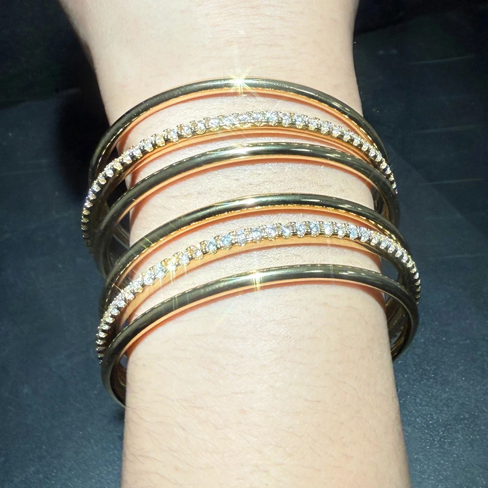 

Fashion gold color new three-ring set with high quality cubic zirconia ladies bracelet jewelry 2025