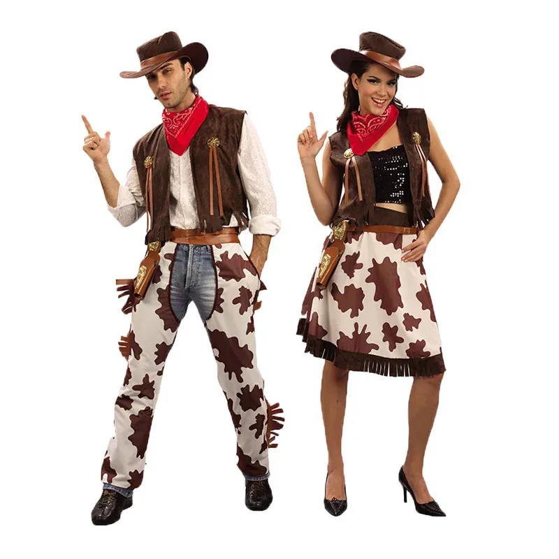 2025 yiyi niños adultos West Cowboy Cosplay disfraz actuación Halloween fiesta de disfraces COS chalecos sombrero bufanda vestido elegante vaca-niño