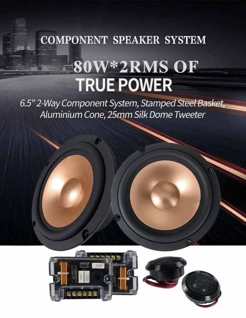 80mm Y35 Ferrite Magnet 4Ohm 6.5Inch RMS 80W woofer 2-Way Component Speaker 90dB Quality Car Audio Speaker System Aluminium Cone