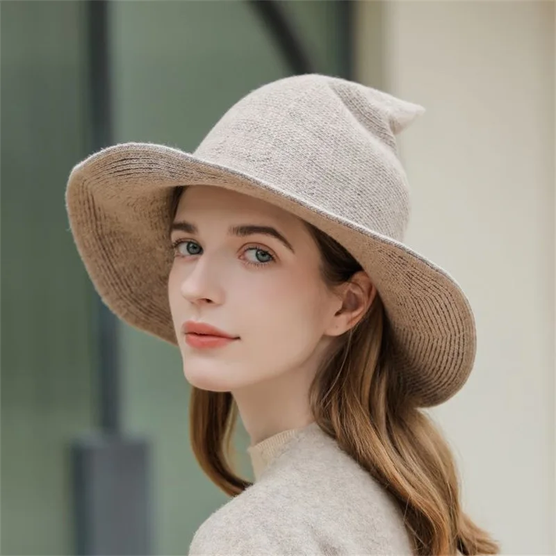 Modern Halloween Costumes Accessories Wool Hat Women Witch Hat Pointed Caps Winter Wool Party Club Witches Hats