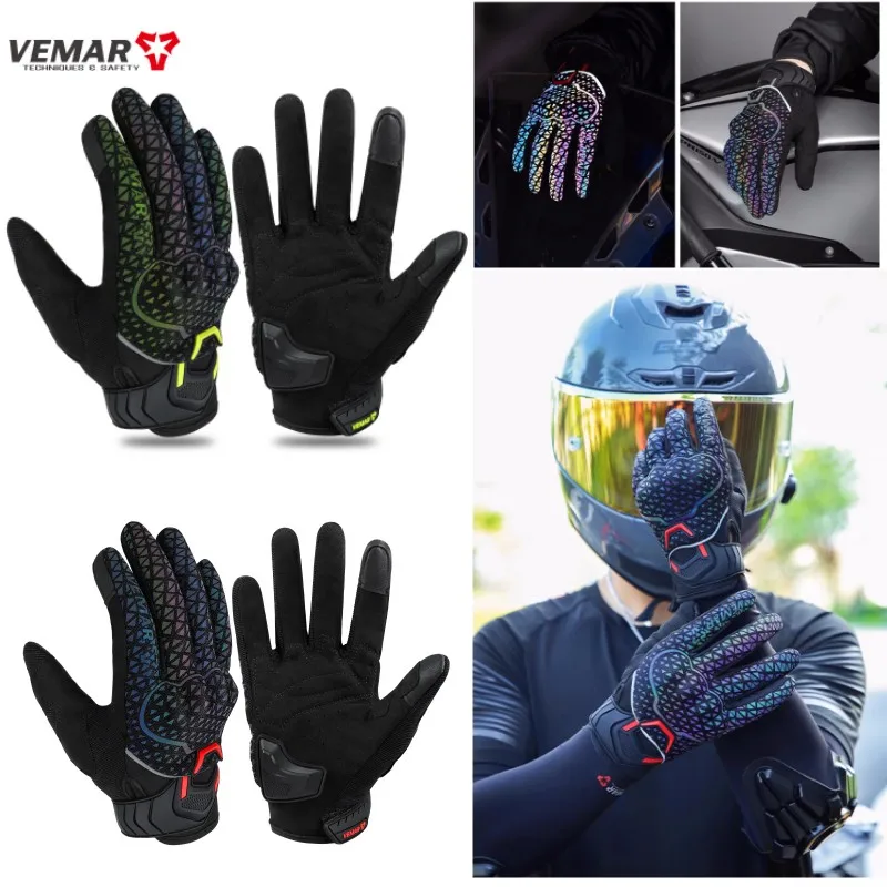 

VEMAR VE-17 Motorcycle Gloves Bright & Colorful Reflective Motocross Moto Guantes TPU Protective Moto Bike Gloves Touchscreen