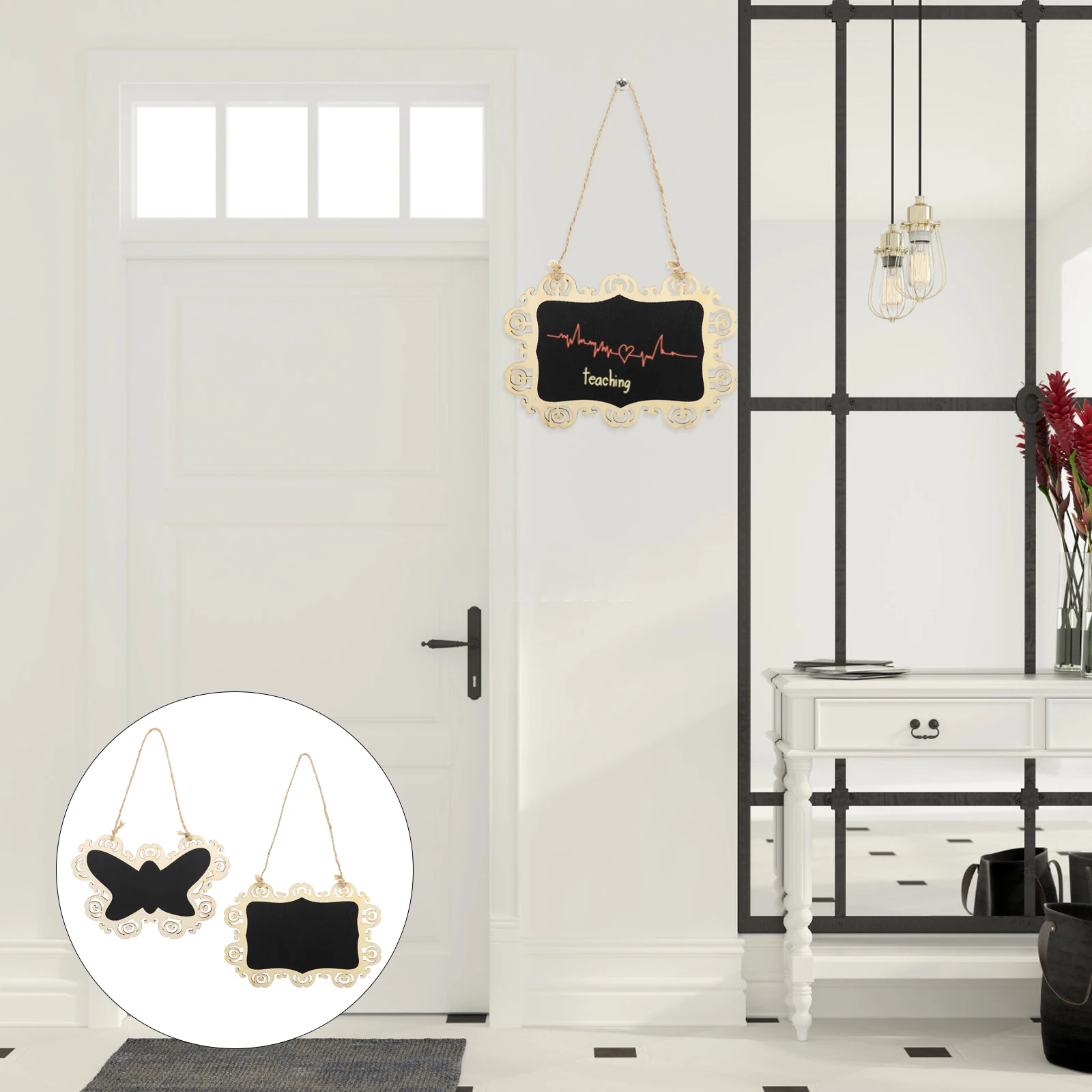 4 قطعة السبورات المعلقة من الدانتيل المجوف لوحات السبورة الخشبية القابلة للمسح وقابلة لإعادة الاستخدام علامات الرسائل لجدول قائمة الملاحظات #1