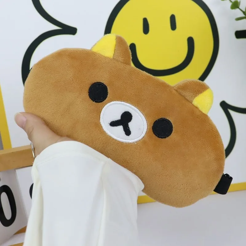 Rilakkuma Plush Sleeping Eye Mask Cartoon Fluffy Eye Mask Adjustable Elastic Strap Full Blackout Nap Rest Mask Travel