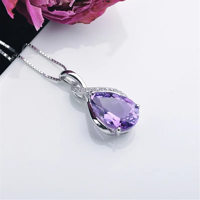 Buyee 925 Sterling Silver Amethyst Pendant Chain Light Blue Stone Necklace for Woman Classic Family Party Fine Jewelry Chain