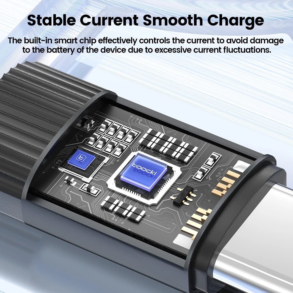 Toocki-USB Tipo C Cabo de Carregamento Rápido, Carregador para Samsung, Xiaomi, Huawei, Oppo, Oneplus, Poco, iPad, Cabo de Dados, 3A