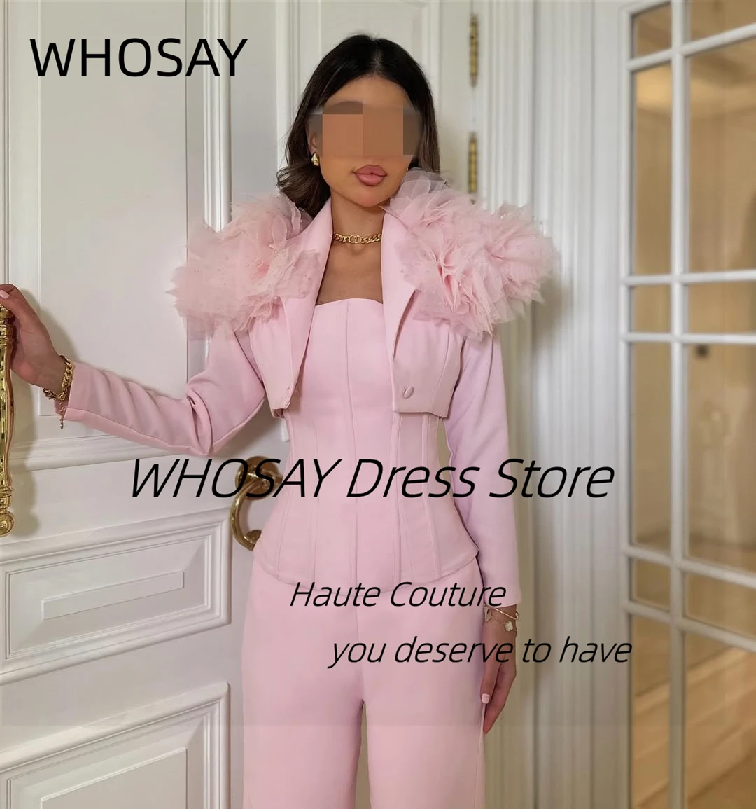 WHOSAY 3 pièces robes de bal sans bretelles fleurs manches longues vestes robe de soirée pantalon costumes fête de mariage tenue de femme personnalisé