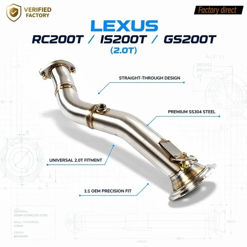 Straight-Through Performance Downpipe for Lexus RC200T IS200T GS200T 2.0T Stainless High-Flow Exhaust Pipes 1:1 OEM Fitment