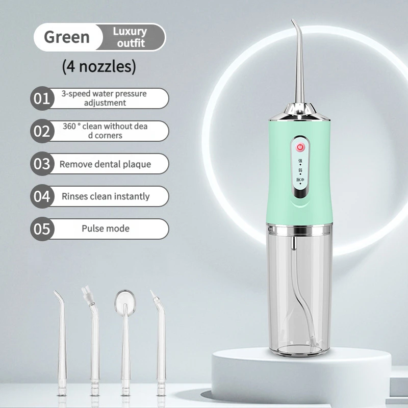 

Ручной интеллектуальный электрический ирригатор полости рта с 4 распылителями, 3 режимами, многоразовым ирригатором полости рта, портативным чистящим средствам зубов.