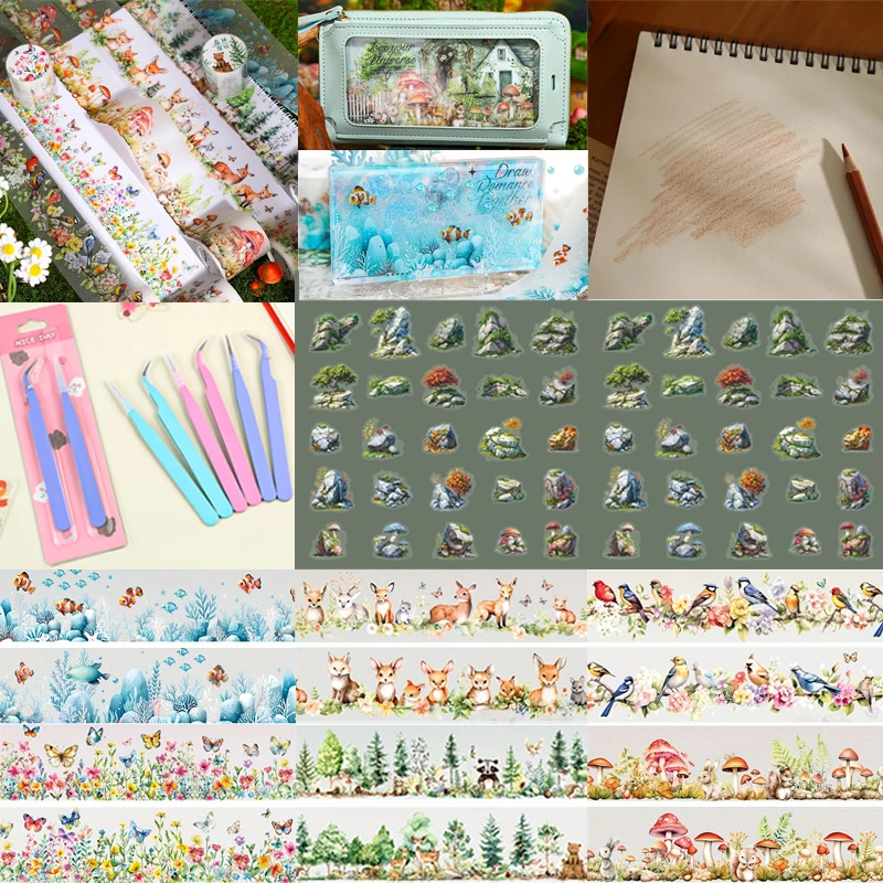 Mr. Paper. Forest Animal Theme Stickers Plant Flower Tape, Scrapbook Diary Decoration Stickers Creative Handmade Material Pack