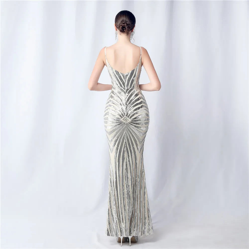 Silver Sequin Slim Long Evening Dress Sexy Off Shoulder A-Line Long Prom Dress Women Ladies Party Luxury Gala Dresses 2024 New