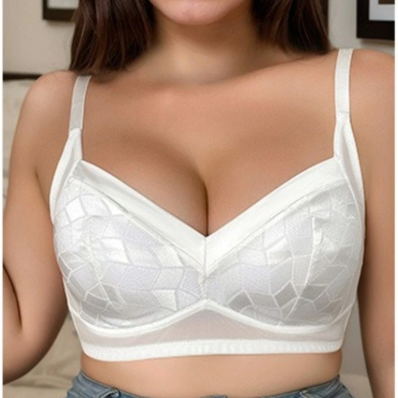 White Plus Size Bra Push Up Sexy Wire-free Mesh Thin Version Ventilate Minimize Fashion Women's Underwear