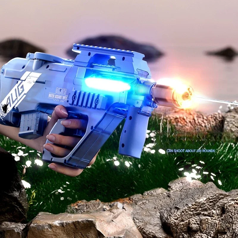 P90 إطلاق مستمر مدفع المياه الكهربائية ضوء وامض مسدس الصيف في الهواء الطلق بركة رذاذ مكافحة المياه بندقية للبالغين والأطفال