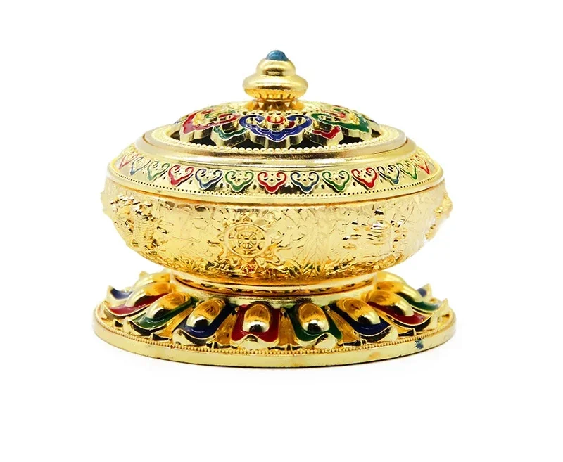 

Auspicious Tibetan enamel painted plate incense burner sandalwood incense burner for Buddha Tibetan incense burner home tea