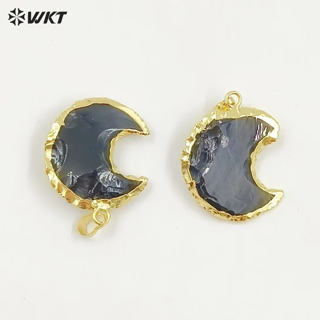 

WT-P1322 New Design Black Obsidian Crescent Moon Pendants for Women Necklace Natural Quartz with Plated 2018 Fashion Jewelry