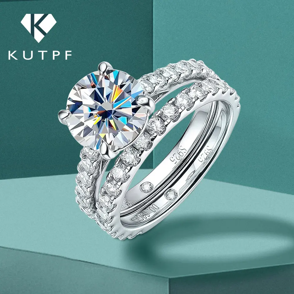 3Carat Full Moissanite Row Rings Set GRA Certified Four Claw D Color Diamond Bridal Ring Engagement Wedding Band For Women KUTPF