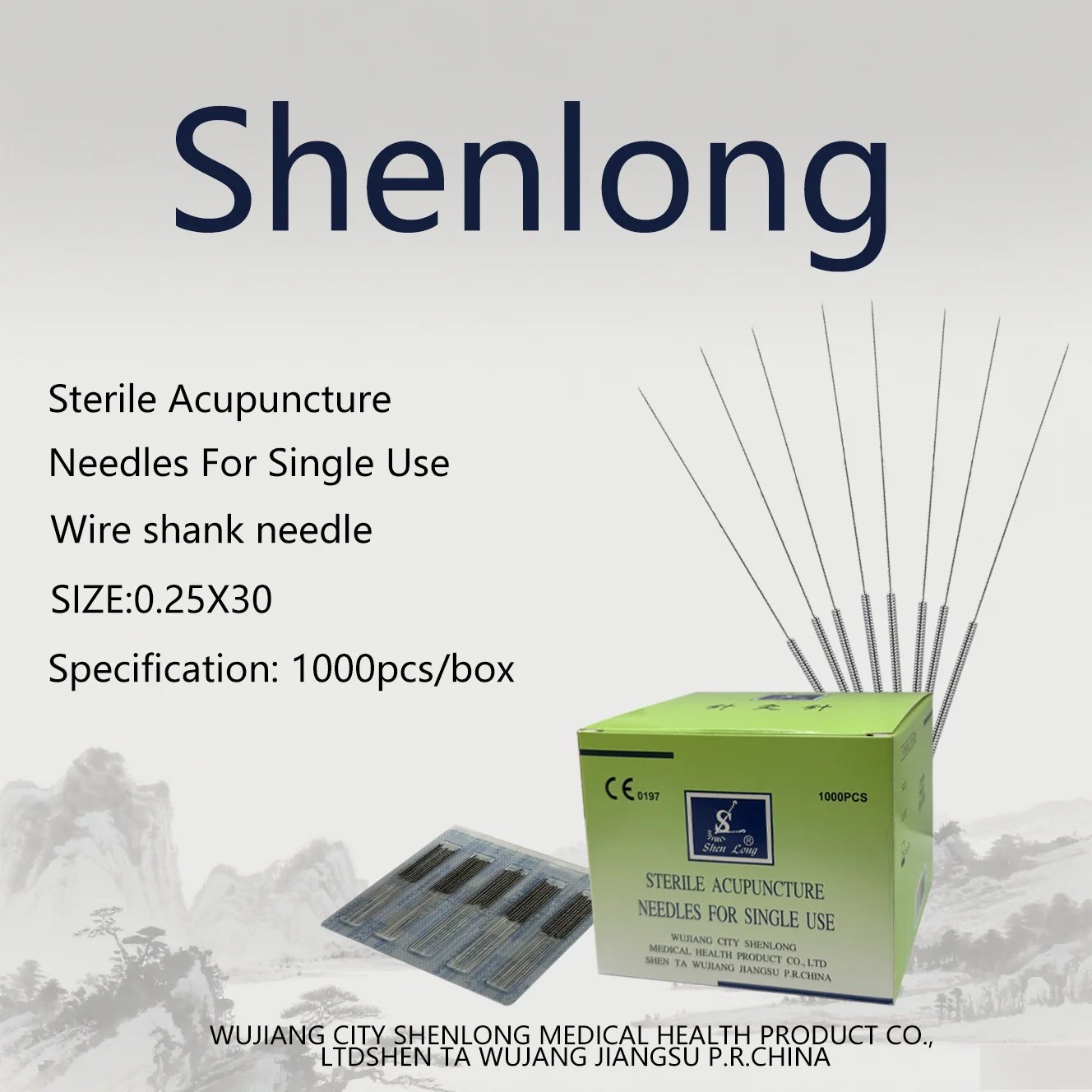 

Shenlong Brand Stainless Steel Handle Acupuncture Needles Without Loop , 1000pcs/Box Sterile Dry Needling