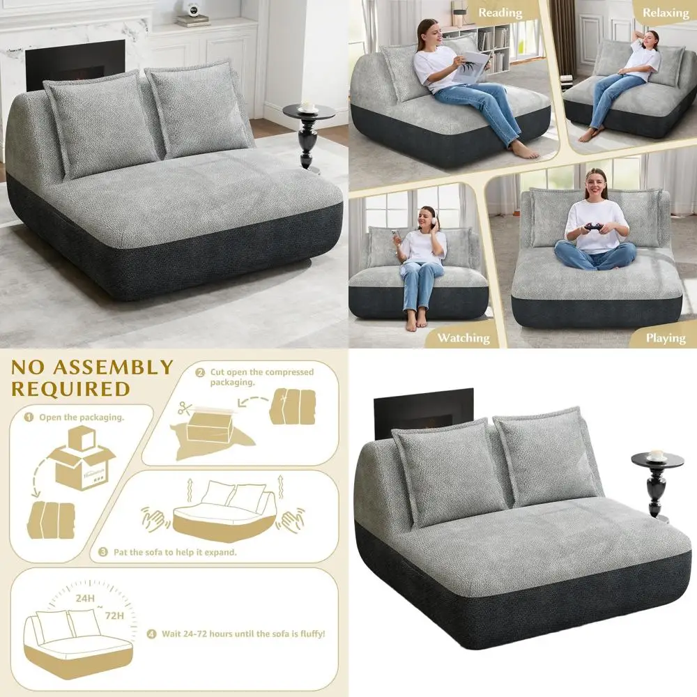 

Compact 42 Loveseat Sofa, 2-Seater Armchair with Side Pocket for Living Room, Bedroom, Dorm, Office (Grey + Light Grey)