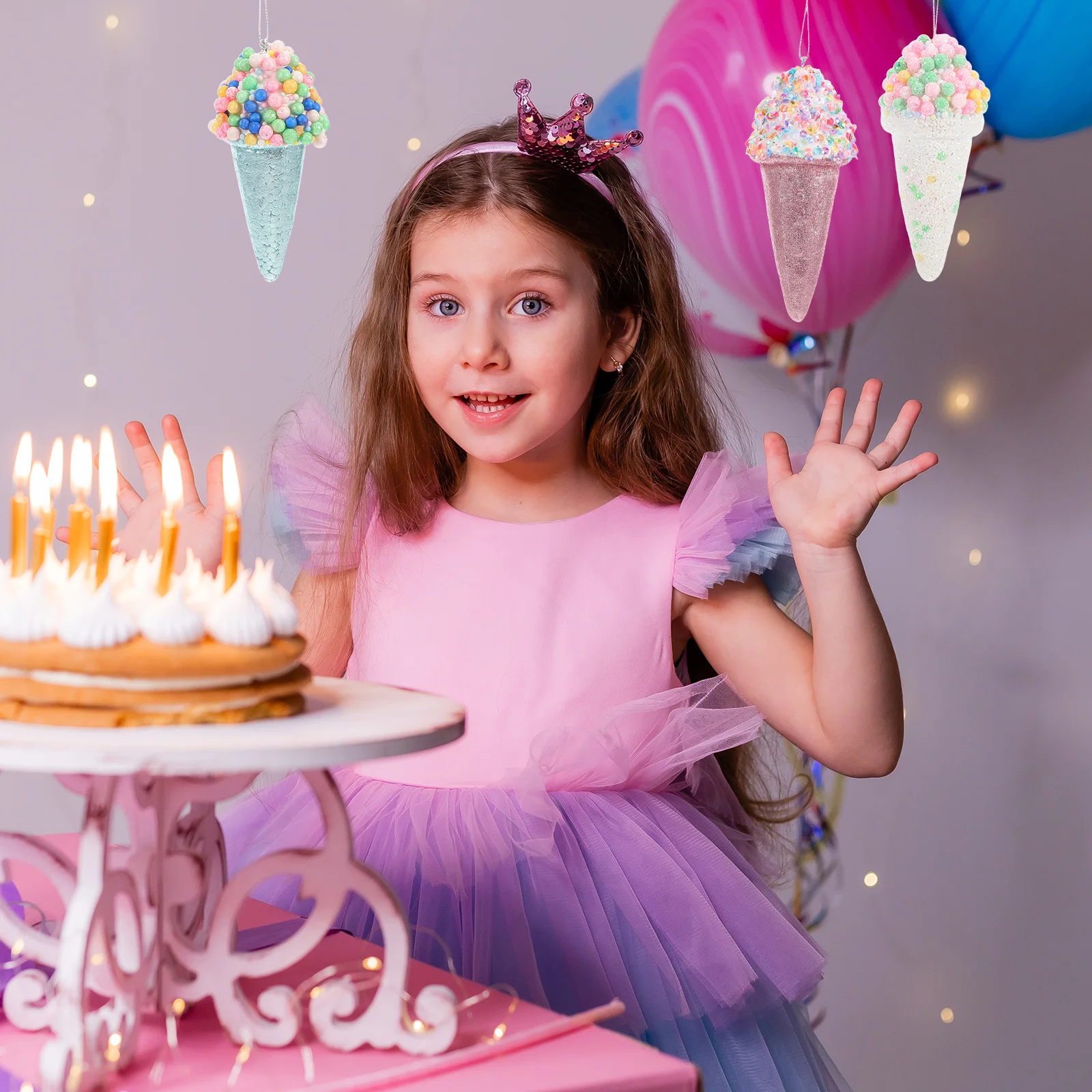 

3Pcs Hanging Ice Cream Ornaments Summer Party Decorations Vivid Indoor Outdoor Birthday Beach Themed Tree Hanging Decor