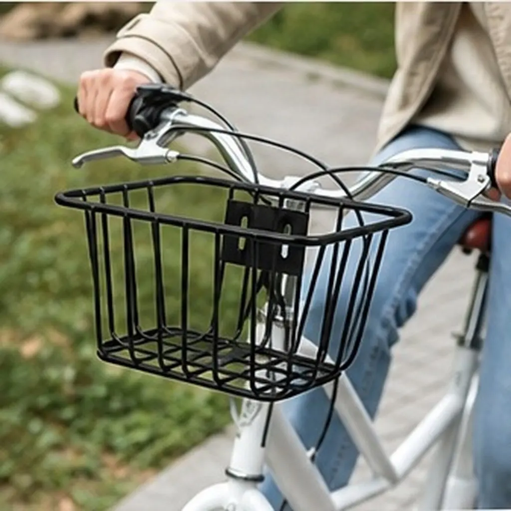 Bike Front Basket Sturdy Metal Detachable Convenient Handlebar Storage Cycling Iron Basket for Mountain Bike