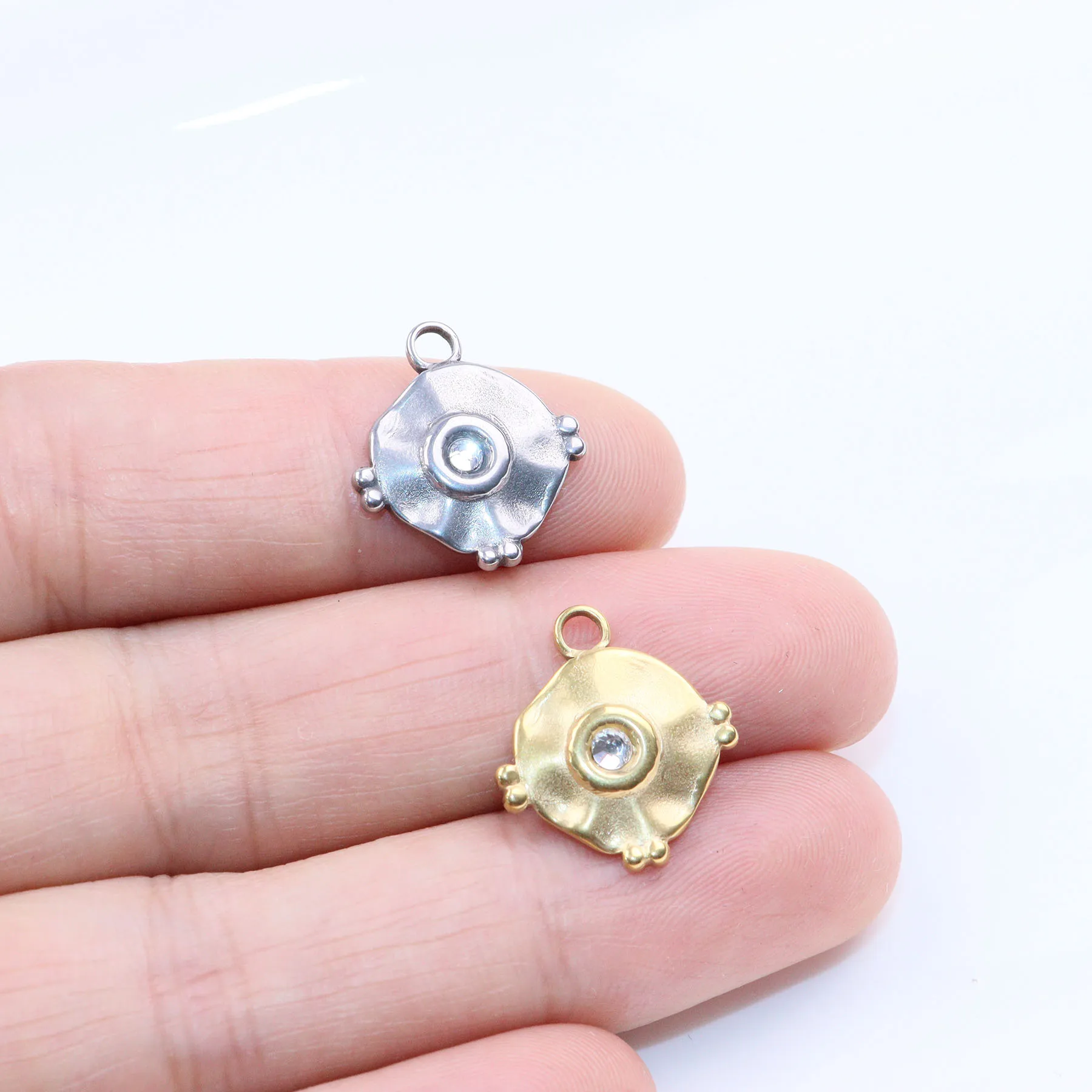 

5pcs 15mm Wholesale Stainless Steel High Quality Flat Stone Charms Pendant DIY Necklace Earrings Bracelets Unfading 2 Colors