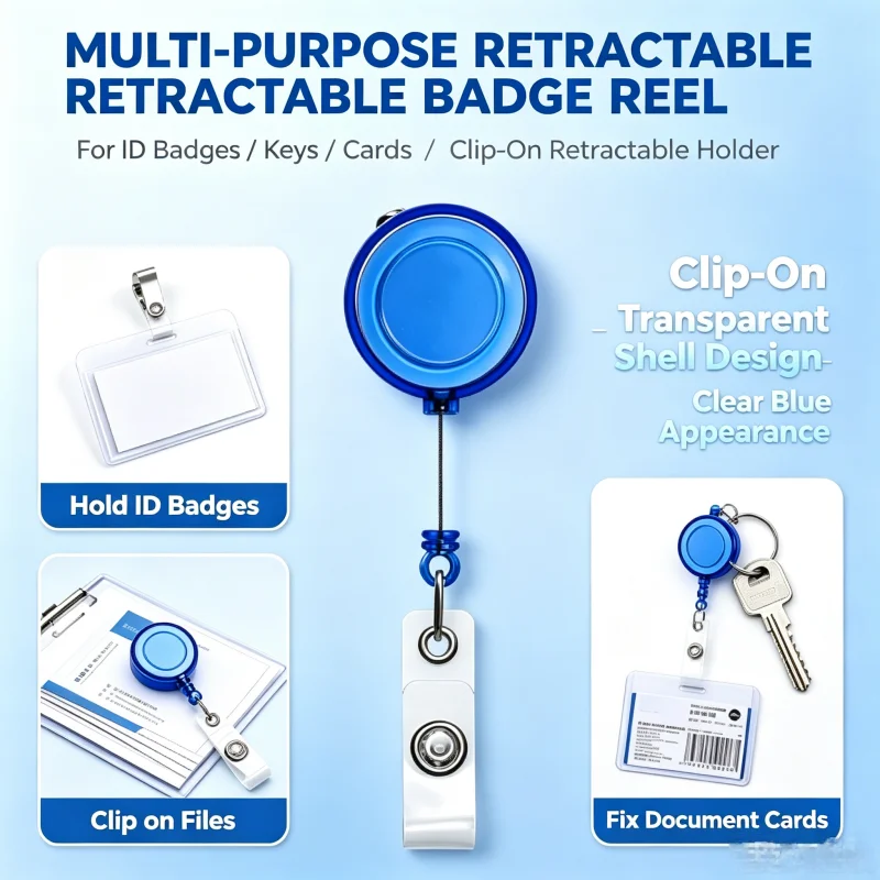 Retractable Badge Reel ID Badge Holder with Belt Clip Portable ID Card Chain for Nurse Doctor Student Office Staff Work