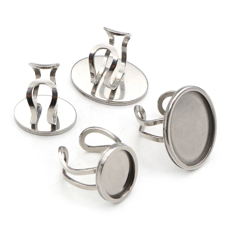 5pcs Oval Stainless Steel Adjustable Ring Settings