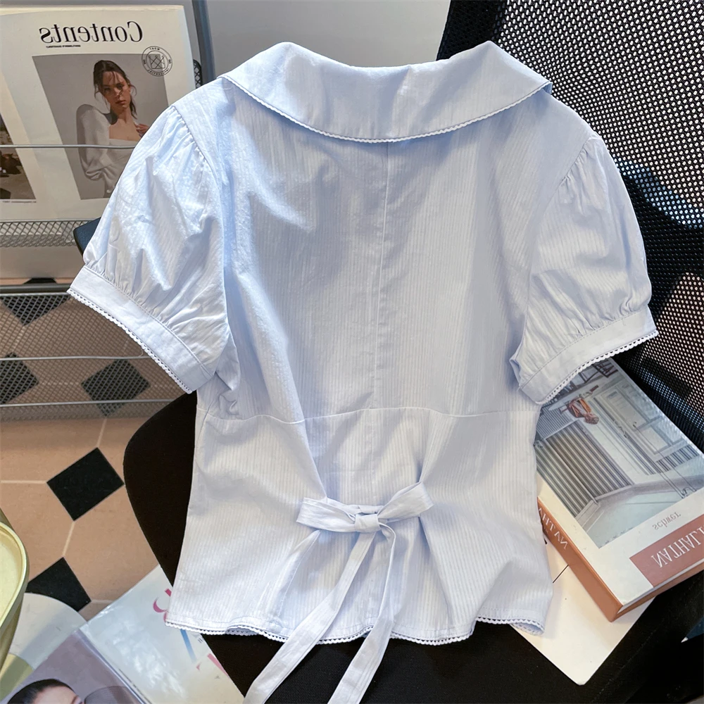 

Design Sensation ex ort Sve irt Waist Cinching Ba Strap Summer Korean Sle Small Size oulder Level ort Top