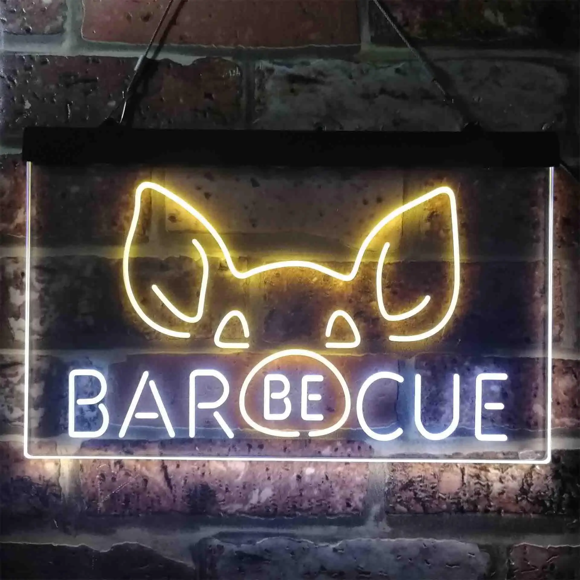 BBQ Barbeque. Funny Pig Nose Dual Color Led Neon Sign st6-i3907