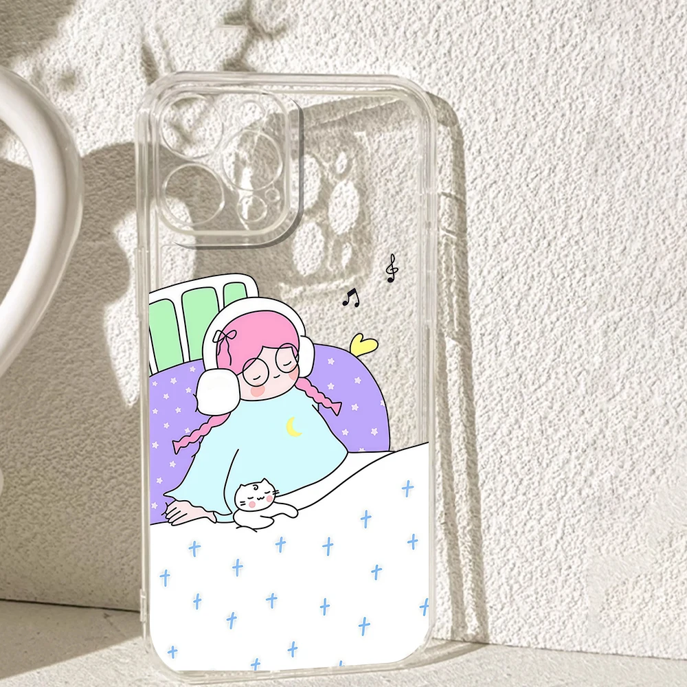 

Listen to music girl Silicone Phone Case for iPhone 17 16 15 14 13 12 11 Pro Xs Max Air Mini 7 8 6 6s Plus SE 2020 2022 Cover