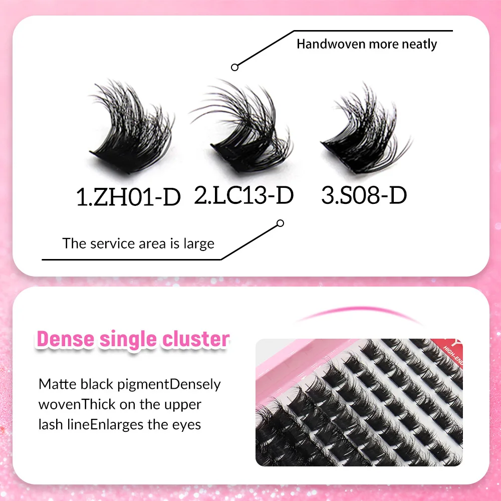 ふわふわクラスターまつげ 8-16mm 混合長さ DIY エクステンションつけまつげ、長くボリュームのある上まつげ