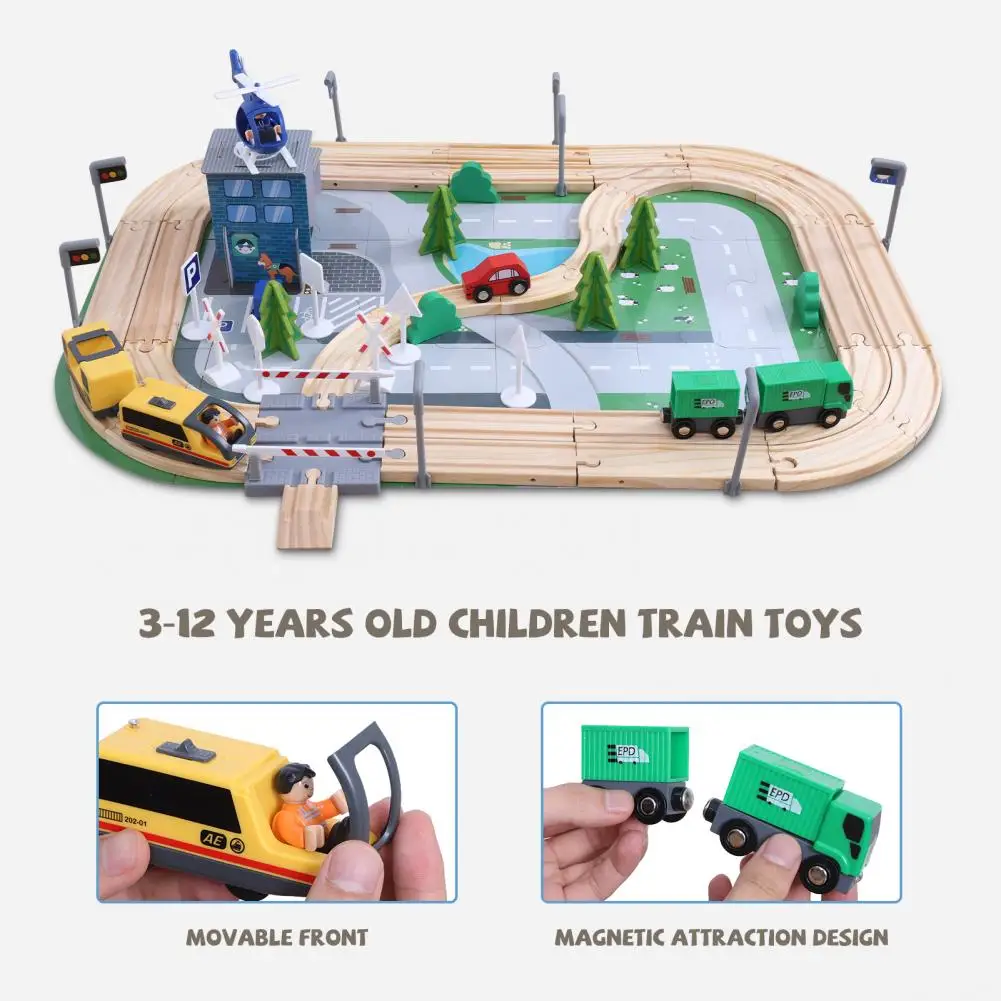 Set di giocattoli per binari del treno stradale per bambini da 108 pezzi, giocattoli ferroviari per binari diversi collegati facilmente, giocattolo per treni per bambini in legno lucido