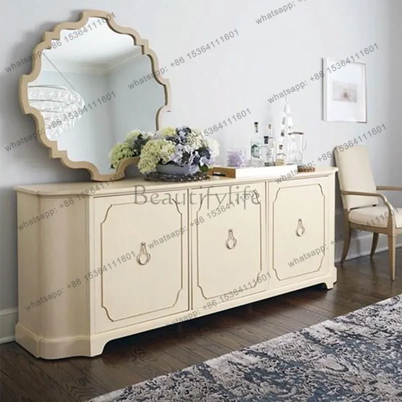 American country solid wood sideboard vintage ivory white TV cabinet