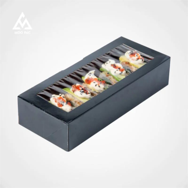 Caja Sushi personalizada de 10 a 00 piezas, caja de comida para llevar de papel Kraft negro impreso personalizado con ventana, embalaje de Sushi