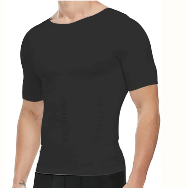 Camiseta sin mangas con corsé para hombre, ropa moldeadora de compresión muscular para Fitness, manga corta