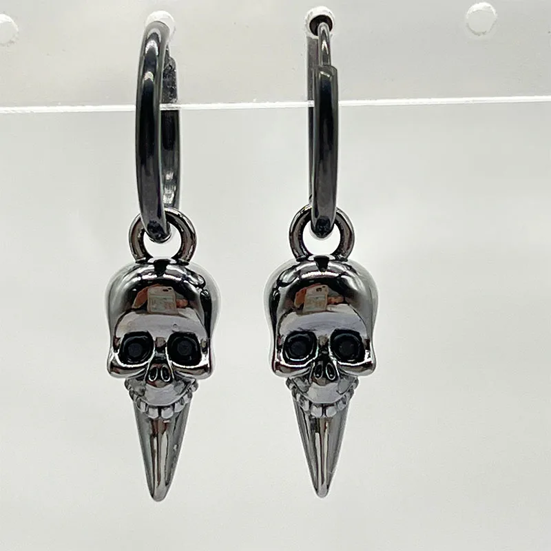1 pair of retro exaggerated Halloween skull earrings, Goth punk party earrings pointed stainless steel fashion copper gift