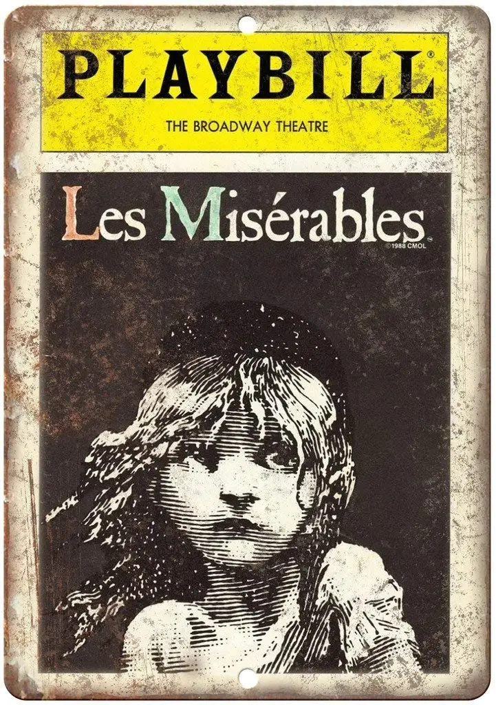 Keviewly Playbill Broadway Theatre Les Miserables Tin Sign Vintage Wall Poster Retro Iron Painting Metal Plaque Sheet for Bar Ca