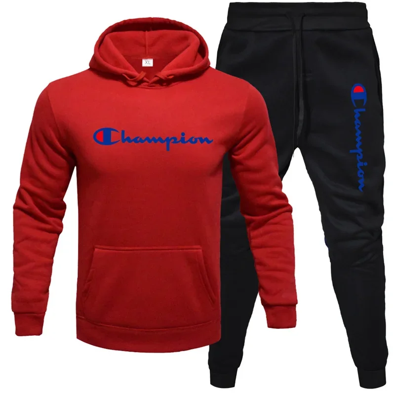 2 peças conjuntos de treino com capuz dos homens crânio marca outono inverno moletom + calças com cordão masculino esporte hoodies correndo roupas