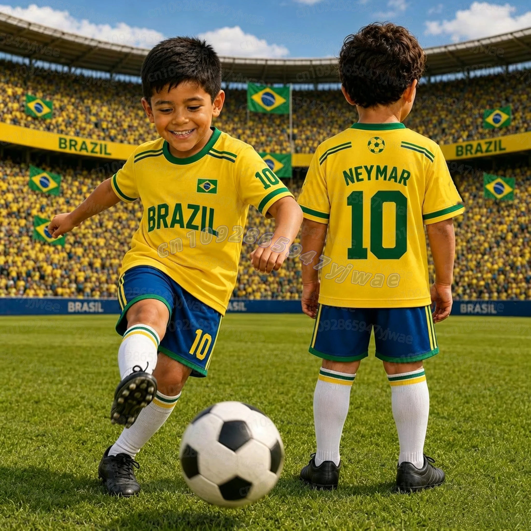 2026 Jungen Mädchen Neymar Nr.10 Fußballtrikot T-Shirt Shorts Set Damen Herren BRASILIEN Fans Kinder T-Shirt Shorts Set Trainingsanzug 2-teiliges Set – Detail 12
