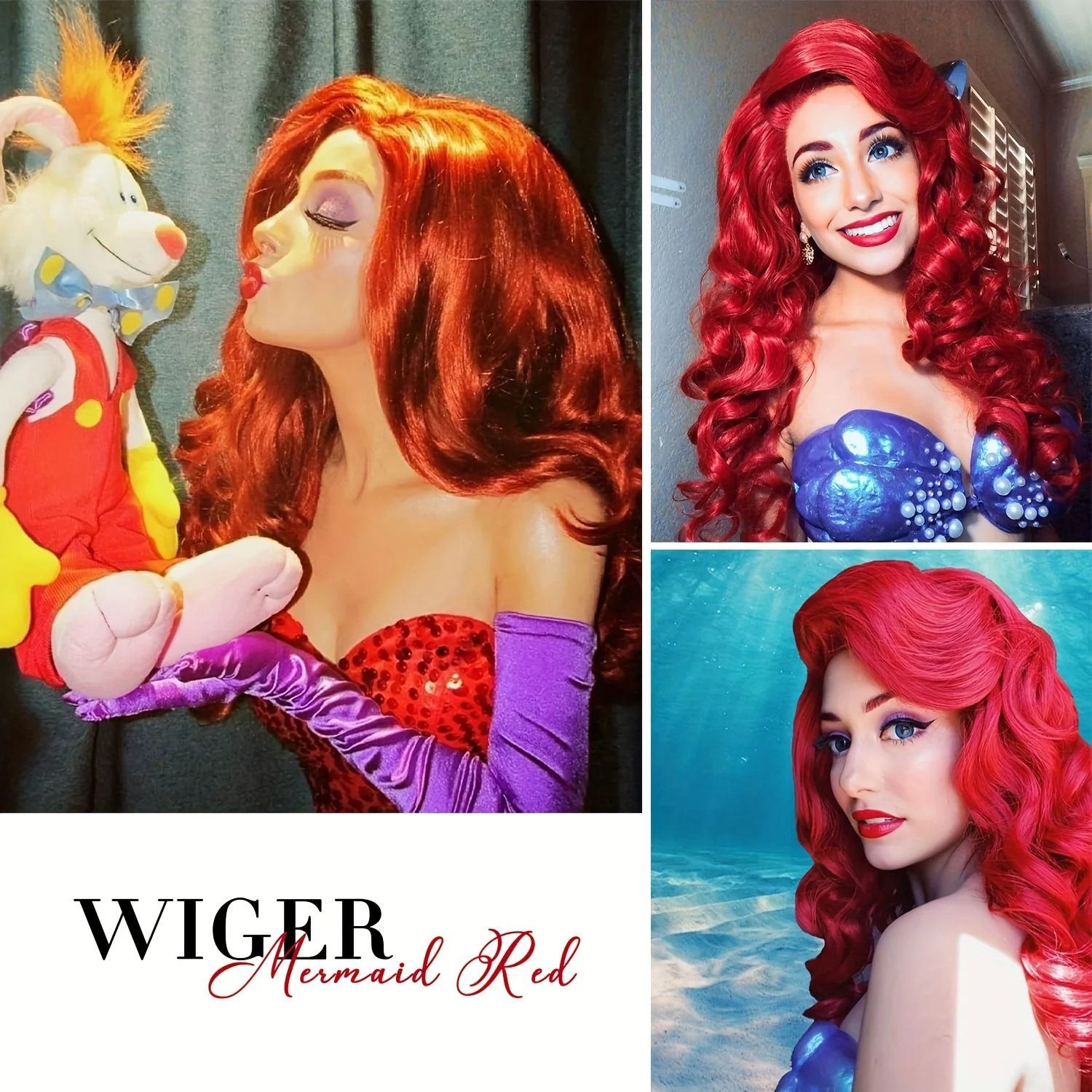 26inch synthetic Red Long Curly Cosplay Wig, Curly Wave, with Buckle Net for Christmas and daily life image 6