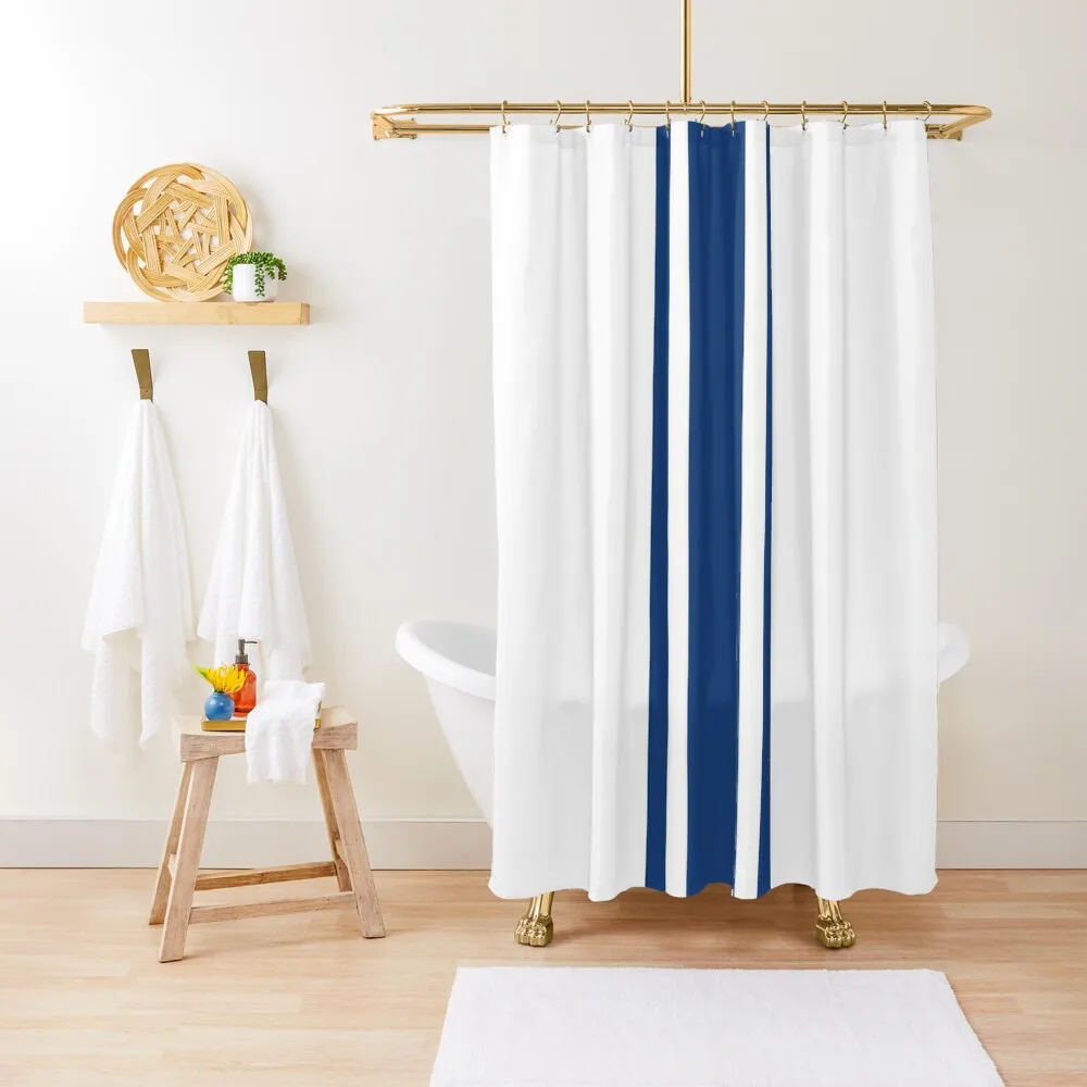 White & Blue Vertical Power Stripe Shower Curtain Bathroom Shower Set Bathtub Curtain