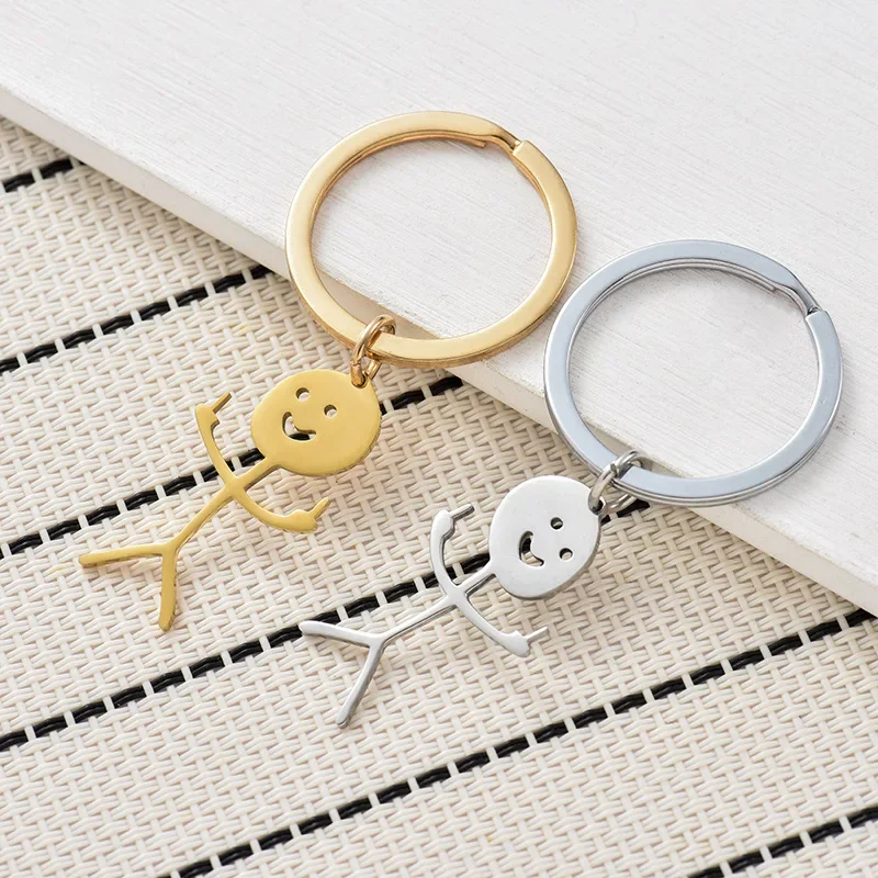 Middle Finger Stickman Figures Keychain Cool Funny Pendant Stainless Steel Keyring Car Bag Jewelry Students Birthday Gift