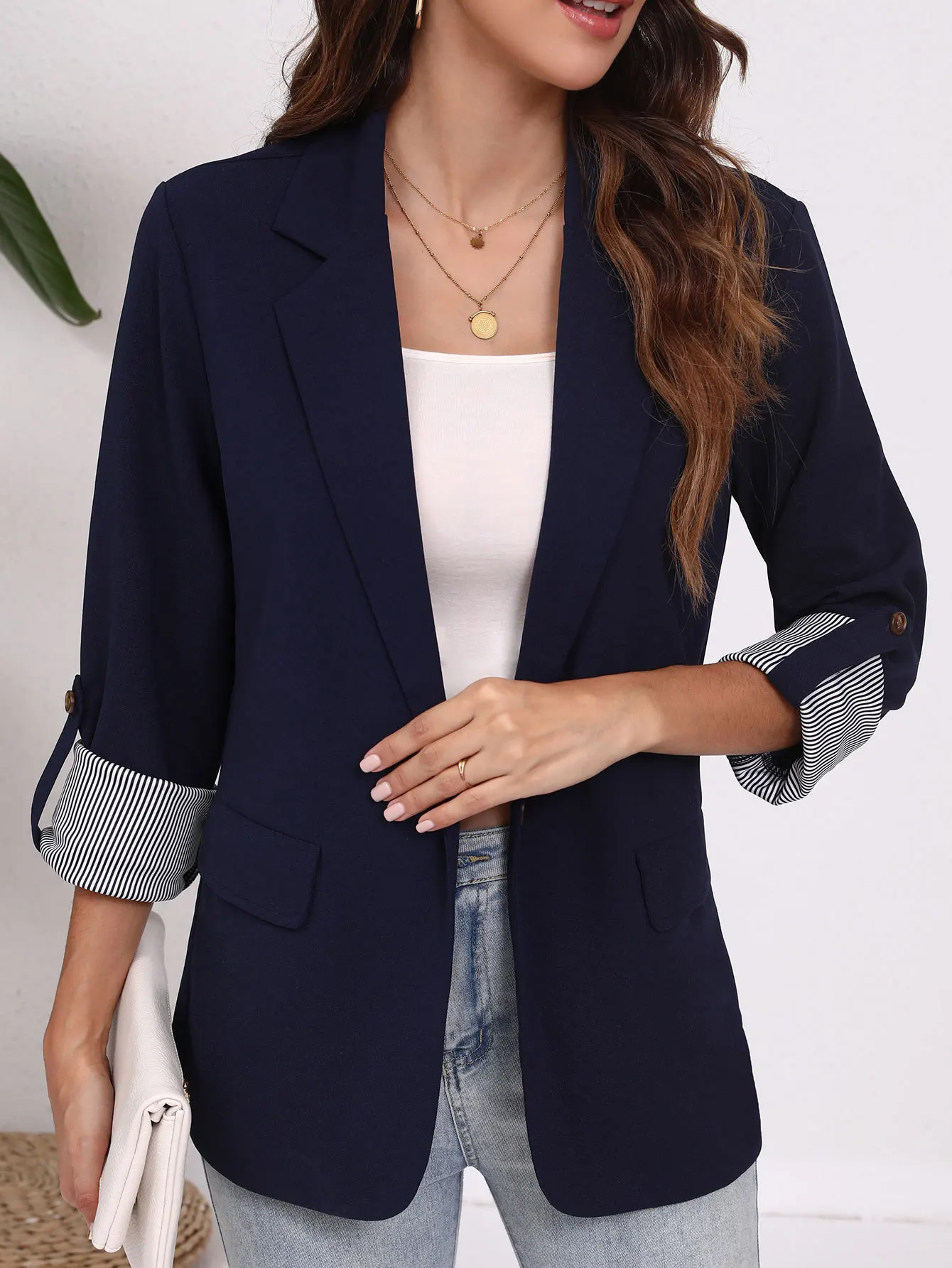 

Large size Spring and Autumn fashion patchwork lapel slim fit cardigan temperament suit jacket